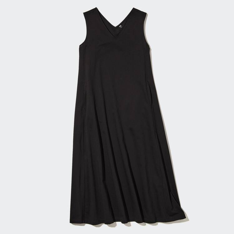 Uniqlo Mercerised Bavlnene V Neck A-line Bez Rukavov Saty Damske Čierne | RIBMAD-503