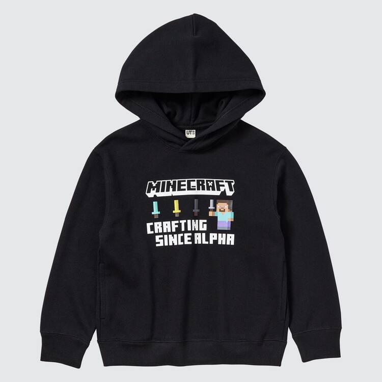 Uniqlo Minecraft Ut Grafika Sweat Mikiny S Kapucňou Detske Čierne | TEYPMZ-874