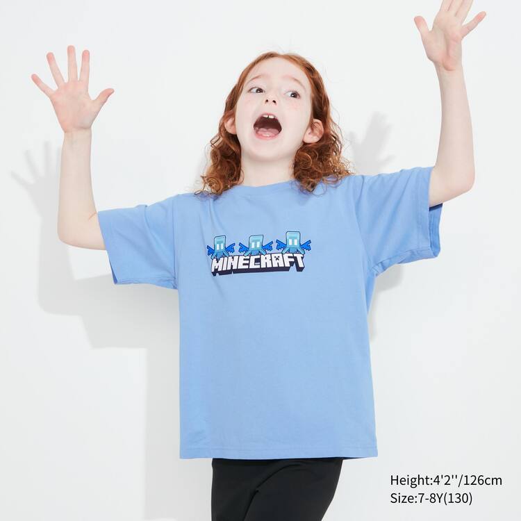 Uniqlo Minecraft Ut Grafika Tricko Detske Modre | FQXCUE-418