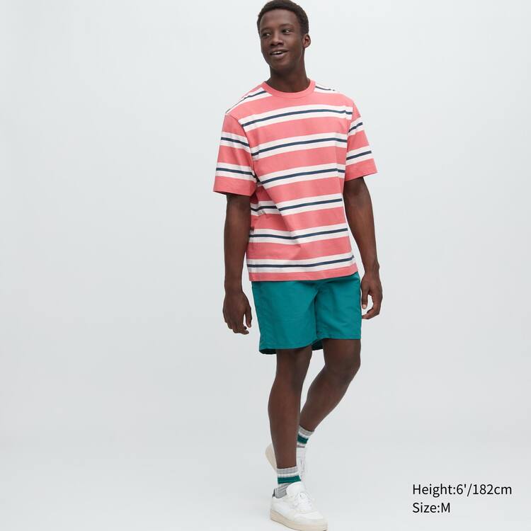 Uniqlo Oversized Pruhované Half Sleeved Tricko Panske Ruzove | LTXCPV-670