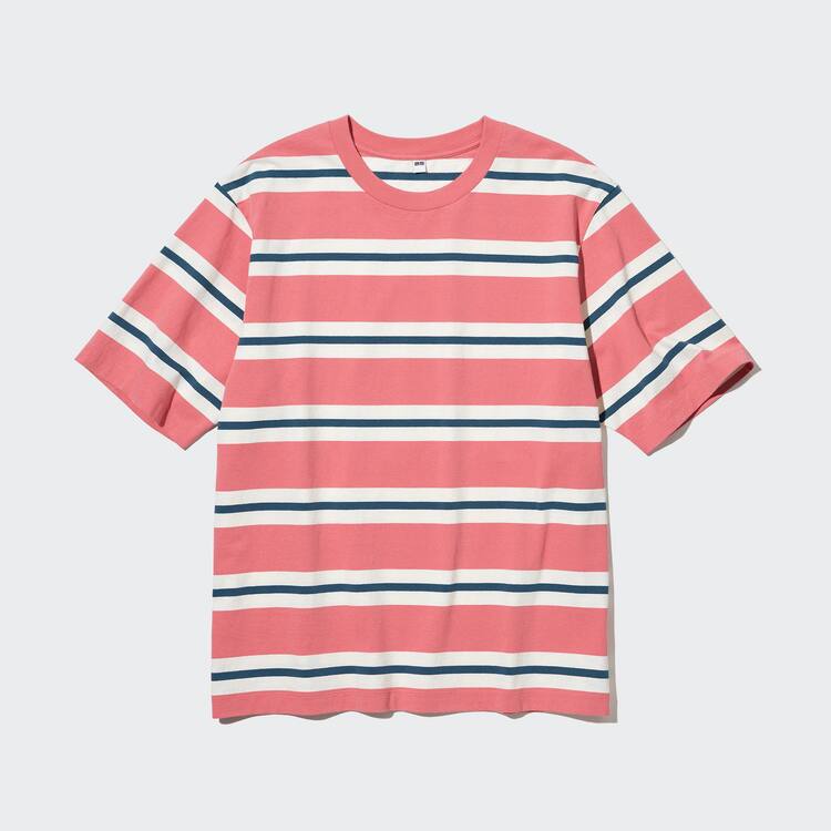 Uniqlo Oversized Pruhované Half Sleeved Tricko Panske Ruzove | LTXCPV-670