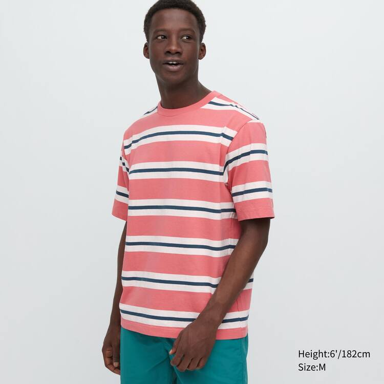 Uniqlo Oversized Pruhované Half Sleeved Tricko Panske Ruzove | LTXCPV-670
