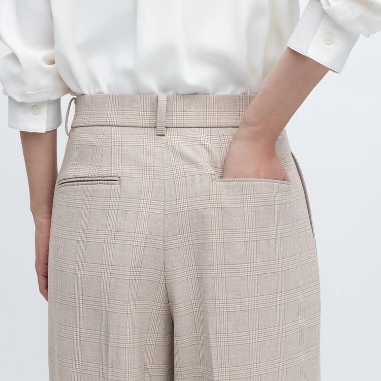Uniqlo Plisované Checked Siroke Topanky Leg Nohavice Damske Béžové | WVATCO-745