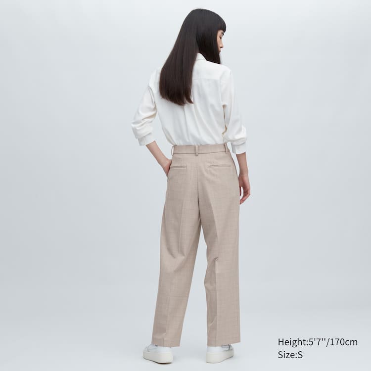 Uniqlo Plisované Checked Siroke Topanky Leg Nohavice Damske Béžové | WVATCO-745