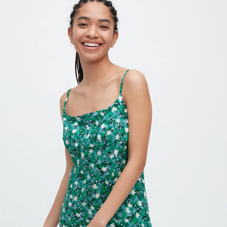 Uniqlo Printed Front Slit Camisole Saty Damske Zelene | DTEILP-708