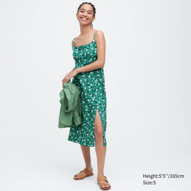 Uniqlo Printed Front Slit Camisole Saty Damske Zelene | DTEILP-708