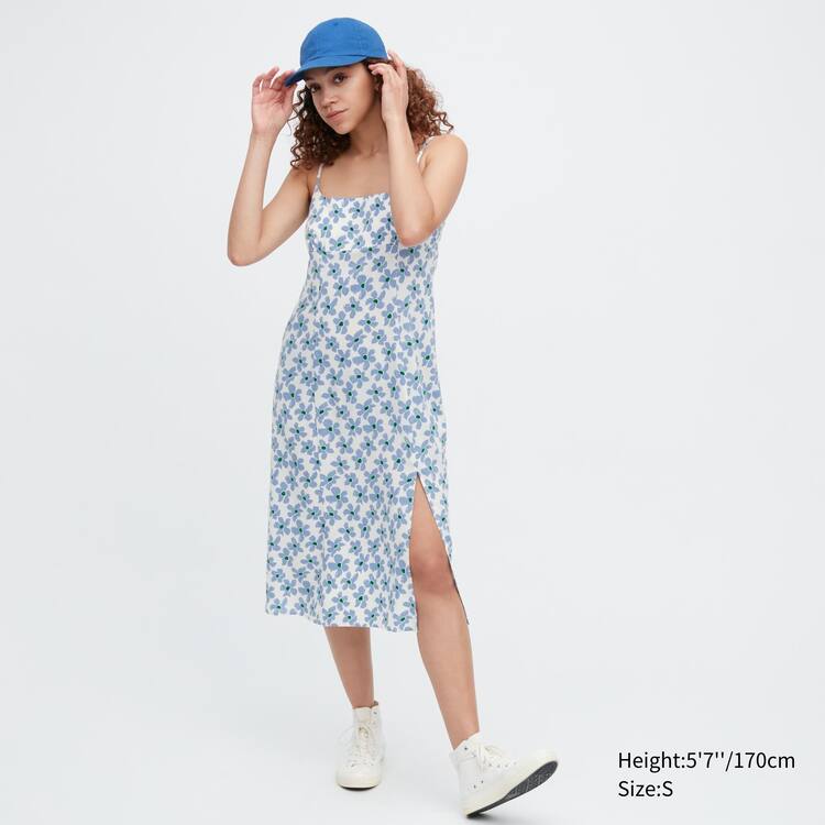Uniqlo Printed Front Slit Camisole Saty Damske Biele | RNGQWP-576