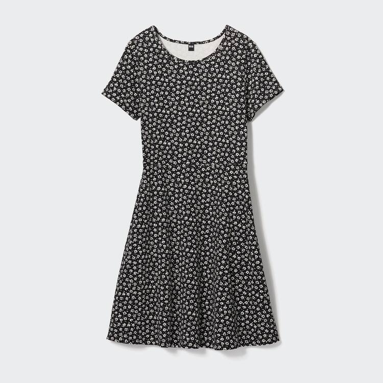 Uniqlo Printed Kratke Sleeved Flared Saty Damske Čierne | BTLVKW-326