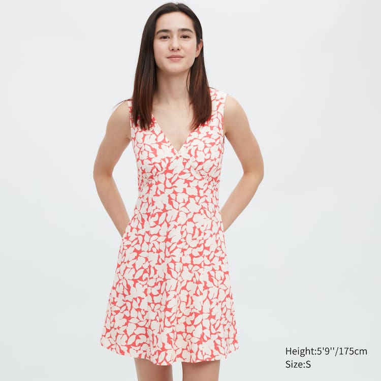 Uniqlo Printed V Neck Bez Rukavov Mini Saty Damske Červené | QXOWNI-279
