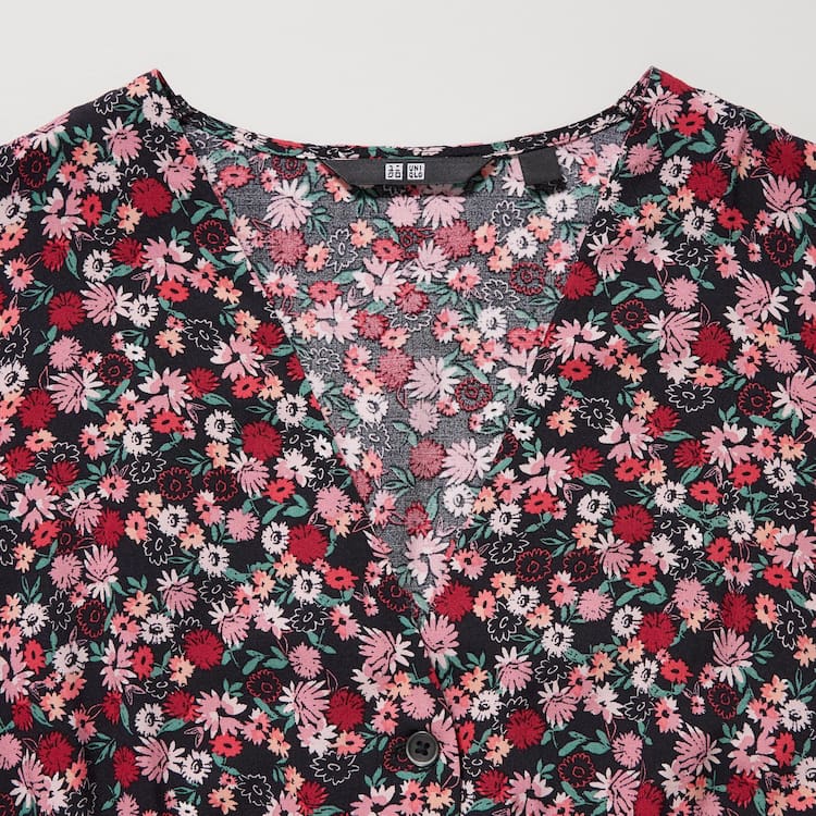 Uniqlo Printed V Neck Flared Long Sleeved Saty Damske Ruzove | BXJWTS-195