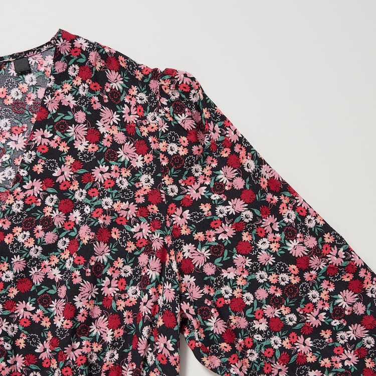 Uniqlo Printed V Neck Flared Long Sleeved Saty Damske Ruzove | BXJWTS-195