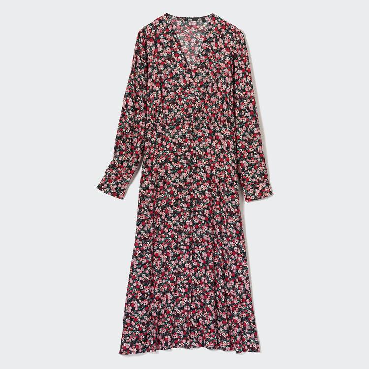 Uniqlo Printed V Neck Flared Long Sleeved Saty Damske Ruzove | BXJWTS-195