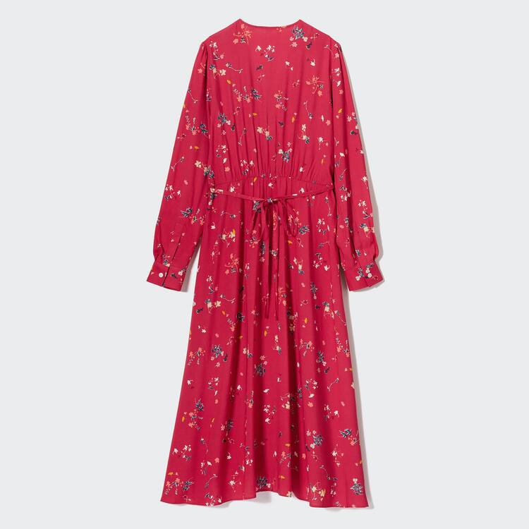 Uniqlo Printed V Neck Flared Long Sleeved Saty Damske Červené | GDQZOT-625