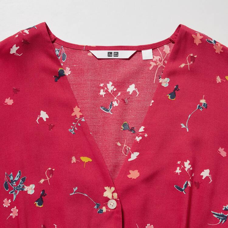 Uniqlo Printed V Neck Flared Long Sleeved Saty Damske Červené | GDQZOT-625