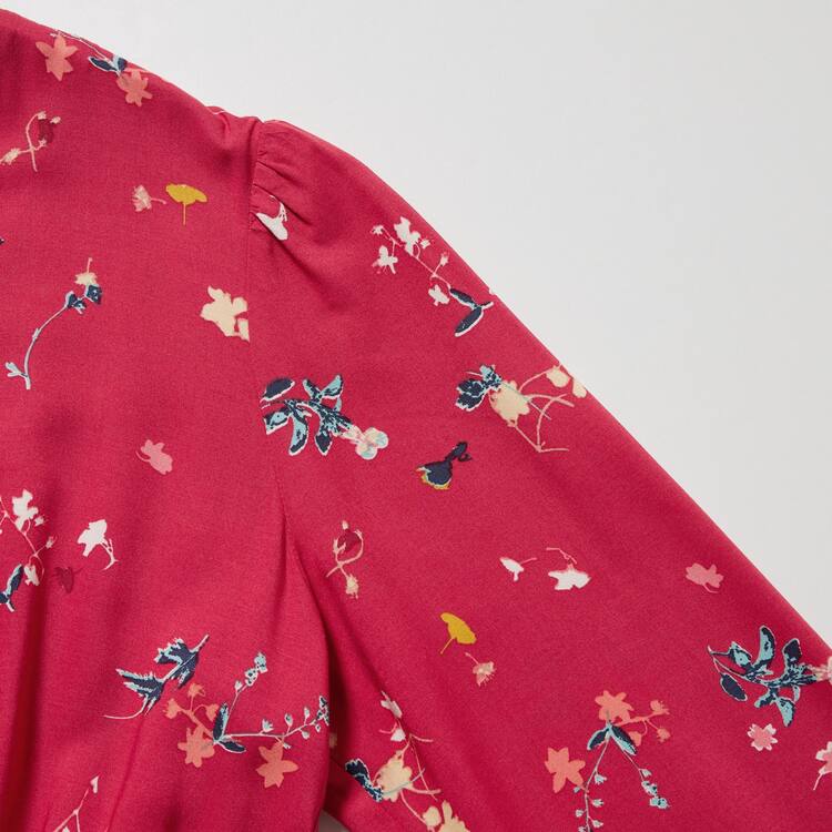 Uniqlo Printed V Neck Flared Long Sleeved Saty Damske Červené | GDQZOT-625