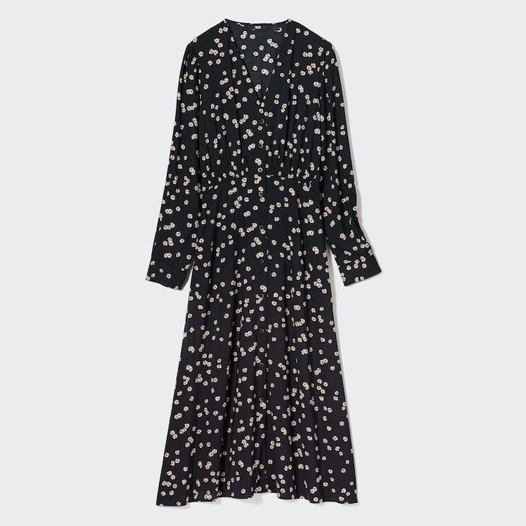 Uniqlo Printed V Neck Flared Long Sleeved Saty Damske Čierne | LGVRON-371