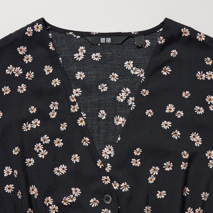 Uniqlo Printed V Neck Flared Long Sleeved Saty Damske Čierne | LGVRON-371