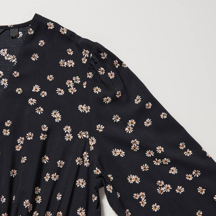 Uniqlo Printed V Neck Flared Long Sleeved Saty Damske Čierne | LGVRON-371