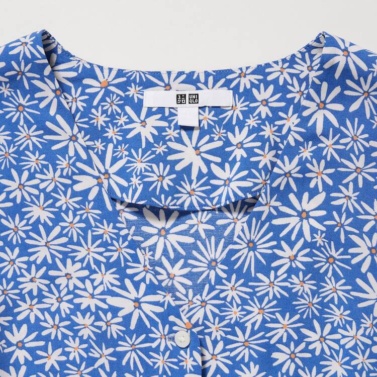 Uniqlo Printed V Neck Long Sleeved Blúzky Damske Modre | FMLKZP-278