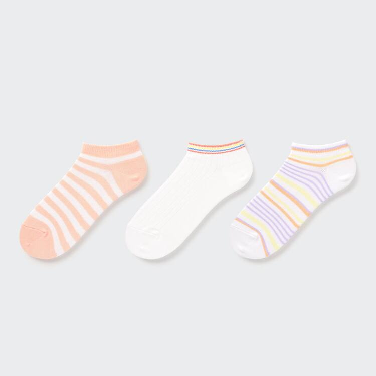 Uniqlo Pruhované Kratke (Three Pairs) Ponozky Detske Svetlo Oranžové Biele | CEAPNI-643