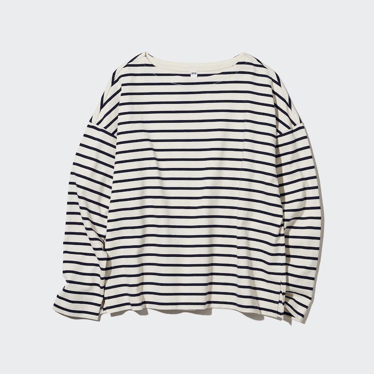 Uniqlo Pruhované Long Sleeved Tricko Damske Biele | VFMXQC-241