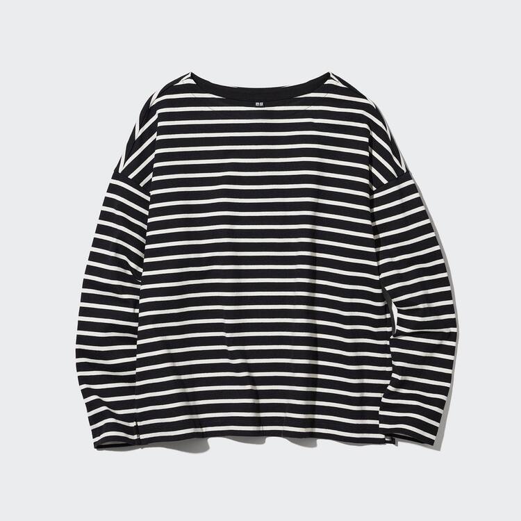 Uniqlo Pruhované Long Sleeved Tricko Damske Čierne | XJKYEZ-175
