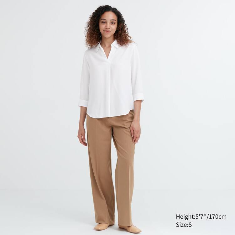 Uniqlo Rayon 3/4 Sleeve Blúzky Damske Biele | UDZEXV-369
