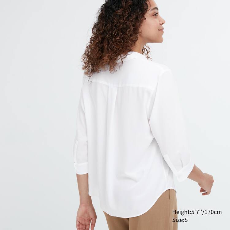Uniqlo Rayon 3/4 Sleeve Blúzky Damske Biele | UDZEXV-369