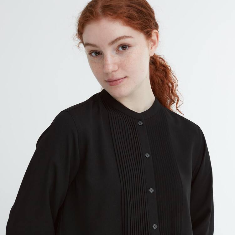 Uniqlo Rayon Pintuck Long Sleeved Blúzky Damske Čierne | ELUQNR-910