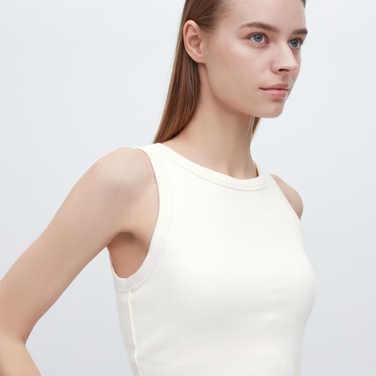 Uniqlo Rebrovaný Cropped Bez Rukavov Podprsenky Damske Biele | RQDAVM-384