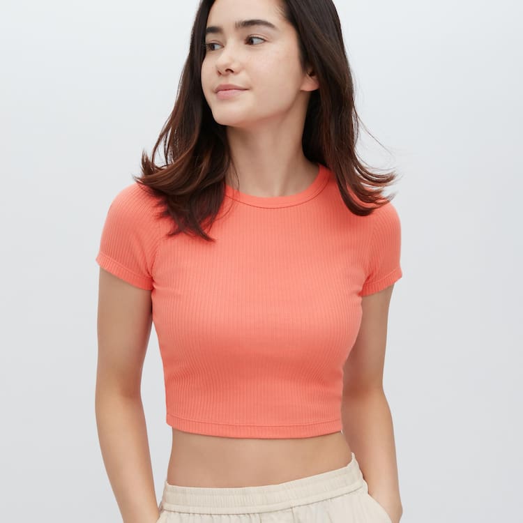 Uniqlo Rebrovaný Cropped Crew Neck Tricko Damske Oranžové | ERJIGU-891