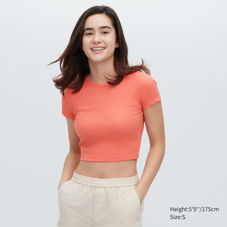 Uniqlo Rebrovaný Cropped Crew Neck Tricko Damske Oranžové | ERJIGU-891