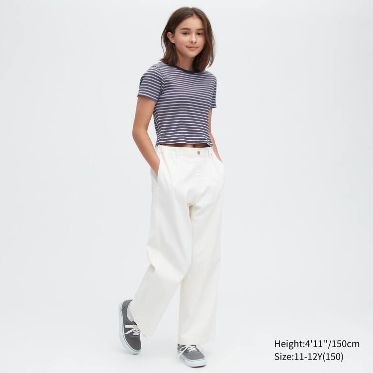 Uniqlo Rebrovaný Pruhované Cropped Tricko Detske Modre | GZLNIU-061