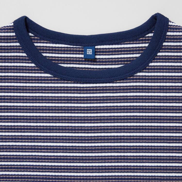 Uniqlo Rebrovaný Pruhované Cropped Tricko Detske Modre | GZLNIU-061