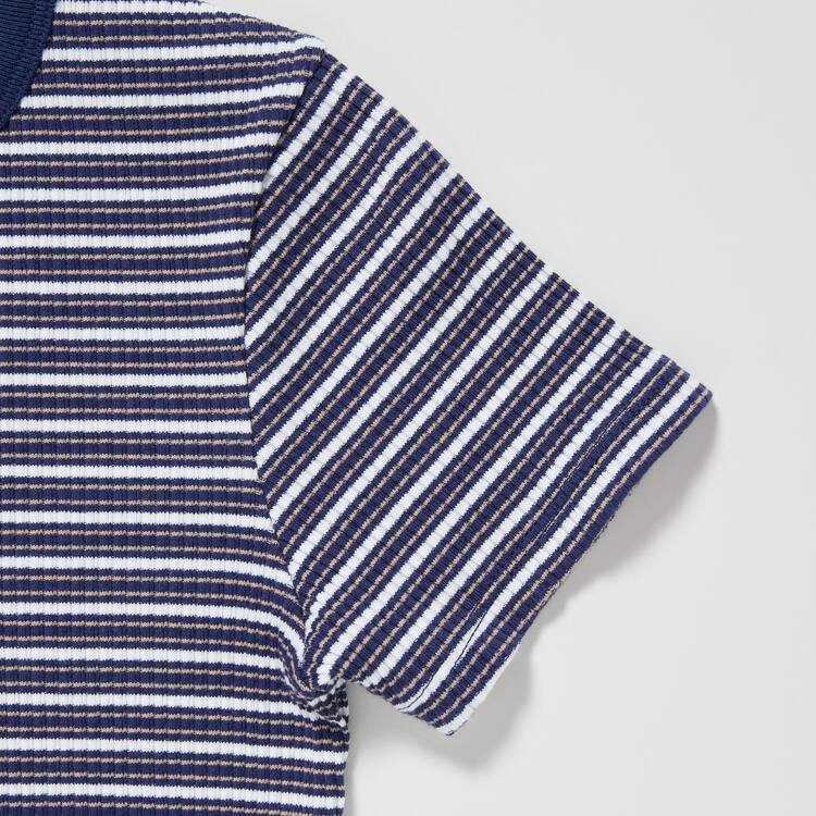 Uniqlo Rebrovaný Pruhované Cropped Tricko Detske Modre | GZLNIU-061