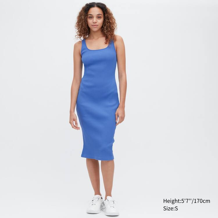 Uniqlo Rebrovaný Square Neck Bez Rukavov Saty Damske Modre | AWRKTN-396