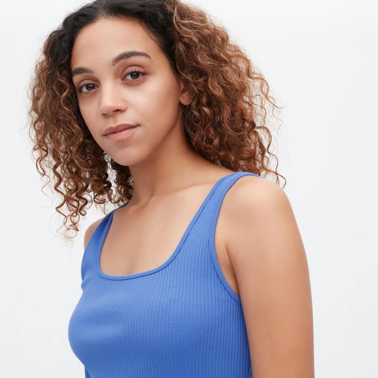 Uniqlo Rebrovaný Square Neck Bez Rukavov Saty Damske Modre | AWRKTN-396