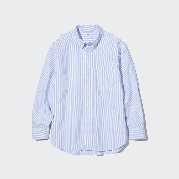 Uniqlo Regular Fit Pruhované Oxford (Button-down Collar) Kosele Panske Modre | PXEJRV-914