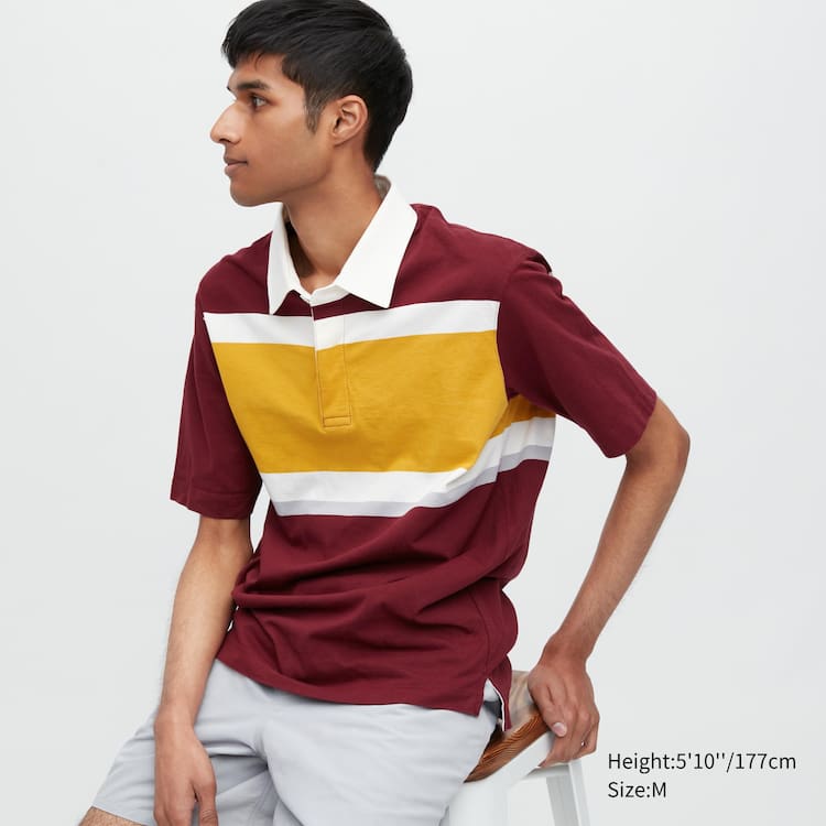 Uniqlo Rugger Pruhované Kratke Sleeved Polokosele Panske Bordove | RKHFJI-962