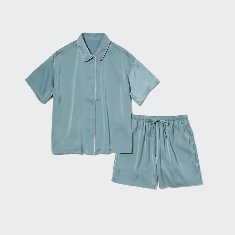 Uniqlo Satin Kratke Sleeved Loungewear Damske Zelene | IOUQKA-735