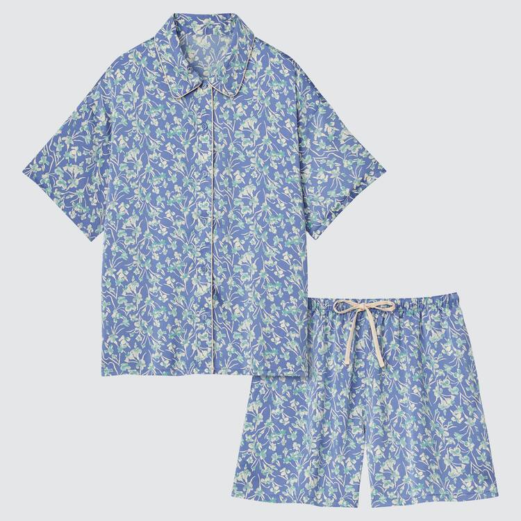 Uniqlo Satin Kratke Sleeved Loungewear Damske Modre | UIVMSR-459