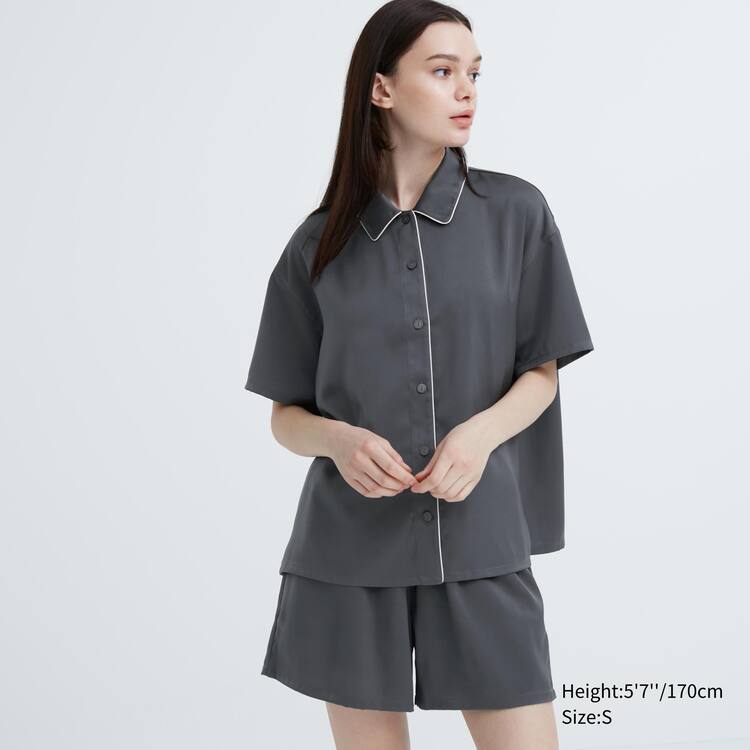 Uniqlo Satin Pajamas (Kratke Sleeve) Loungewear Damske Siva | QNPYLK-981