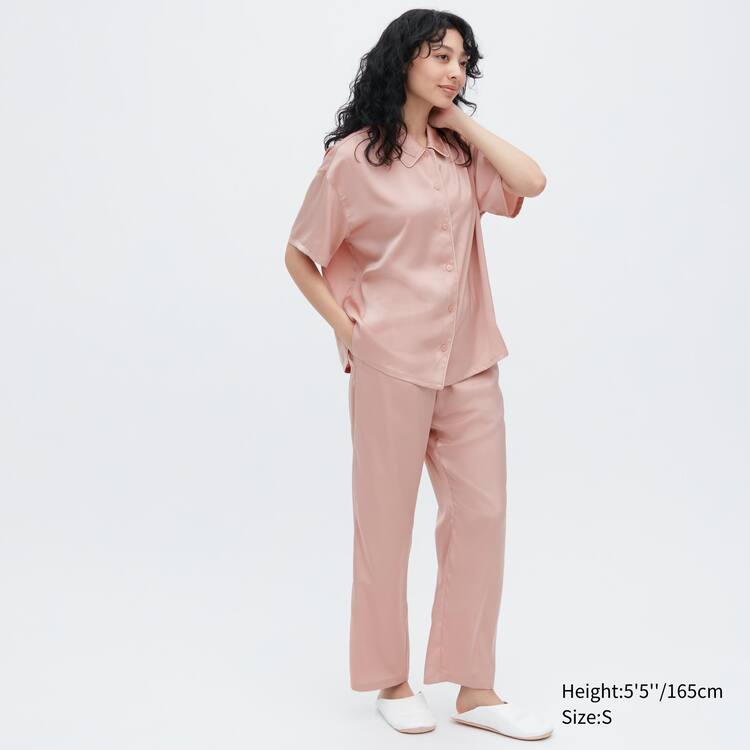 Uniqlo Satin Pajamas (Kratke Sleeve) Loungewear Damske Ruzove | RBOTGU-679
