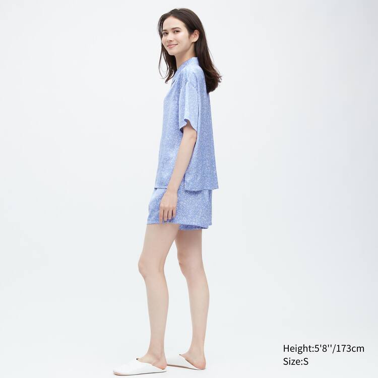 Uniqlo Satin Printed Pajamas (Kratke Sleeve) Loungewear Damske Modre | BNOIKR-385