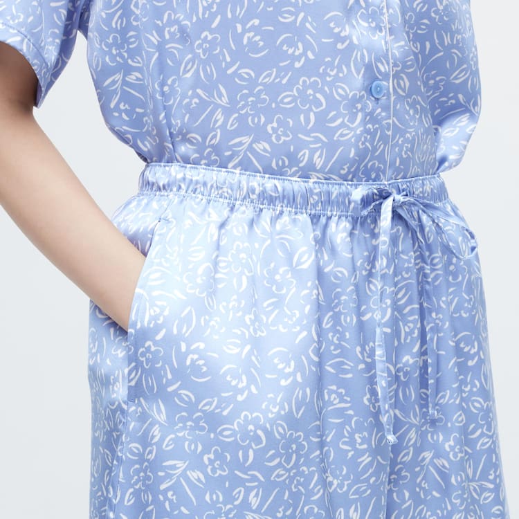 Uniqlo Satin Printed Pajamas (Kratke Sleeve) Loungewear Damske Modre | BNOIKR-385