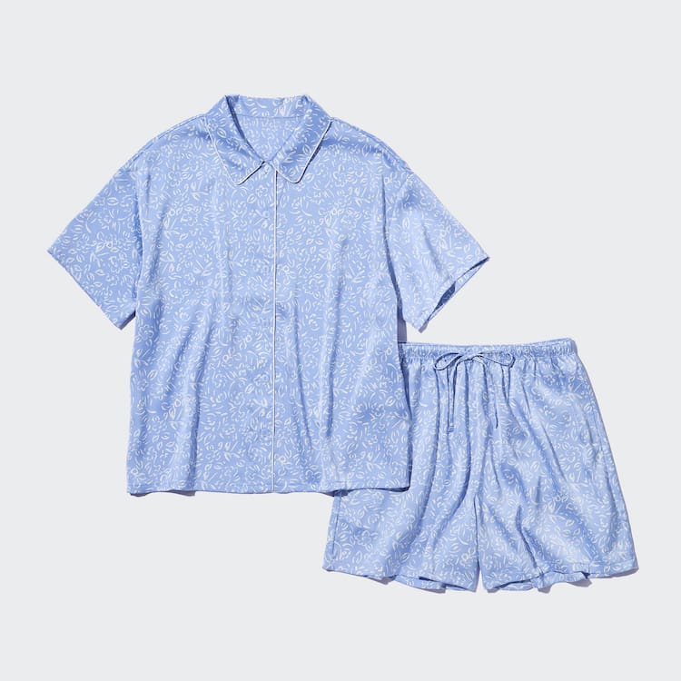 Uniqlo Satin Printed Pajamas (Kratke Sleeve) Loungewear Damske Modre | BNOIKR-385
