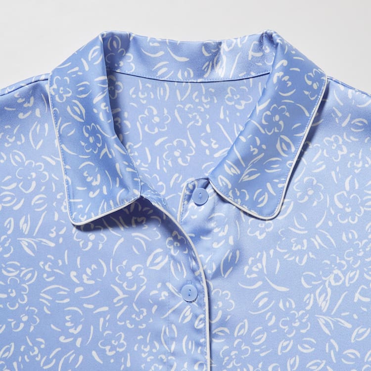 Uniqlo Satin Printed Pajamas (Kratke Sleeve) Loungewear Damske Modre | BNOIKR-385