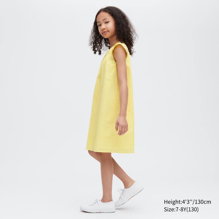 Uniqlo Seersucker Gathered Kratke Sleeved Saty Detske Žlté | VDARSF-096