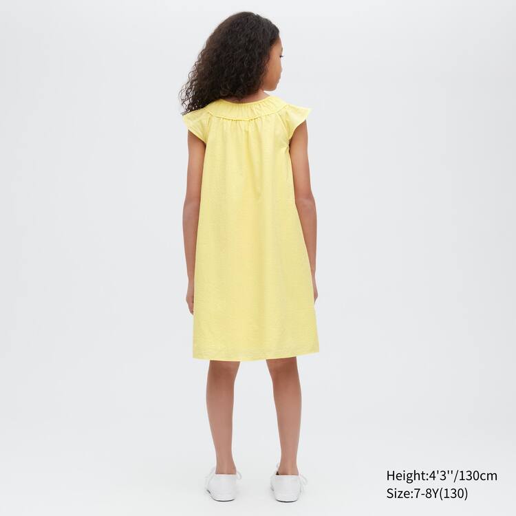 Uniqlo Seersucker Gathered Kratke Sleeved Saty Detske Žlté | VDARSF-096