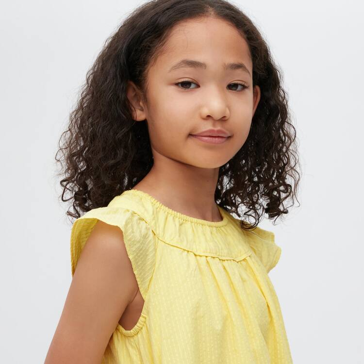 Uniqlo Seersucker Gathered Kratke Sleeved Saty Detske Žlté | VDARSF-096